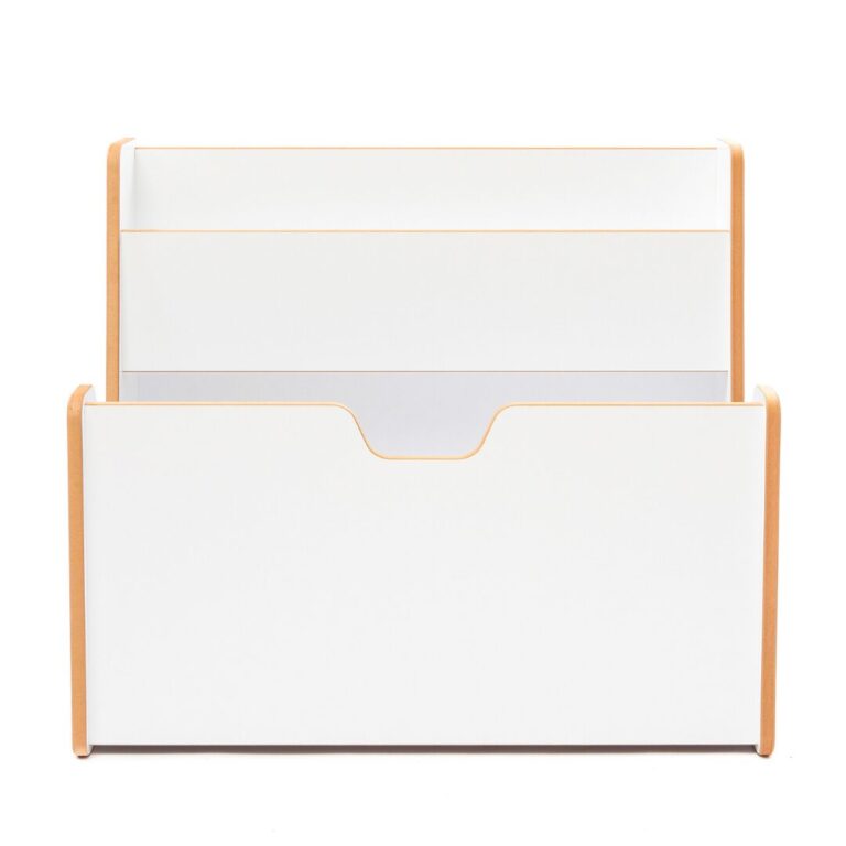 2-in-1 Spielzeugtruhe und Bücherregal Weiß – Montessori-Möbel mit Buchstützen und Tragegriffen - Galeriebild 1 von Cozy Collections