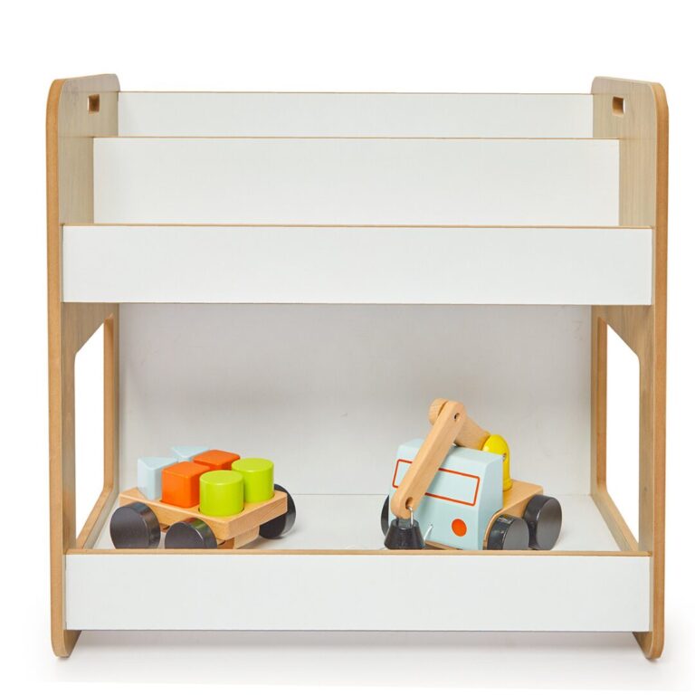 Bücherregal Dove mit 2 Ebenen – Naturholz und Weiß mit Montessori-Tragegriffen - Galeriebild 1 von Cozy Collections