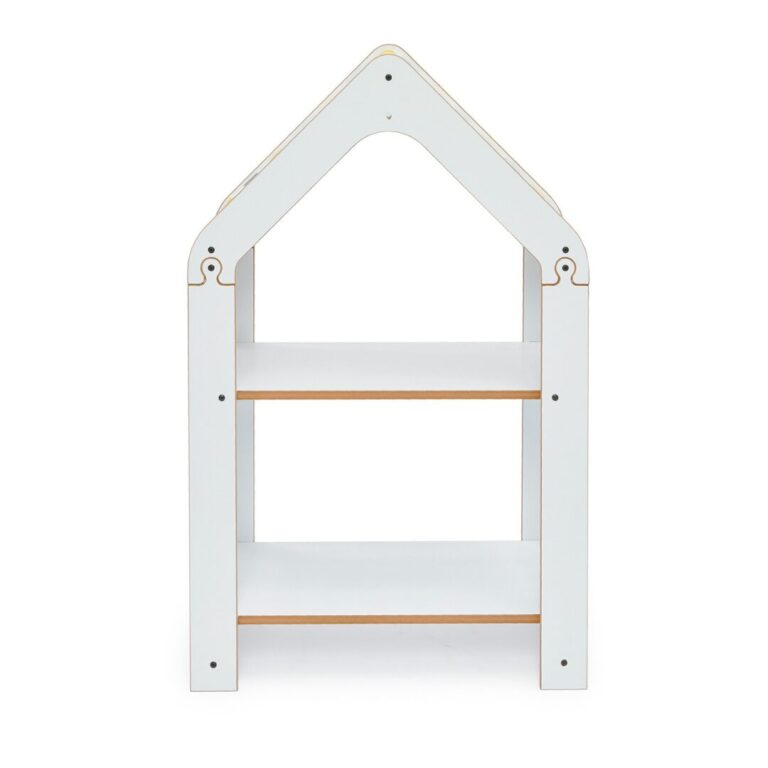 Hausregal 2 Ebenen Weiß – Montessori Bücherregal mit gelb-weißem Chevron-Dach - Galeriebild 1 von Cozy Collections