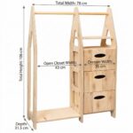 Montessori Kleiderschrank aus Naturholz mit 3 Schubladen, Kleiderstange und Regalen – Bild 7