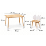 Tischset mit 2 Stühlen und Hasenohren aus naturbelassenem Holz | Design Bunny – Bild 6