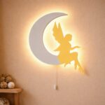 Fee auf dem Mond LED-Wandnachtlicht aus Holz | LED Nachtlicht Holz