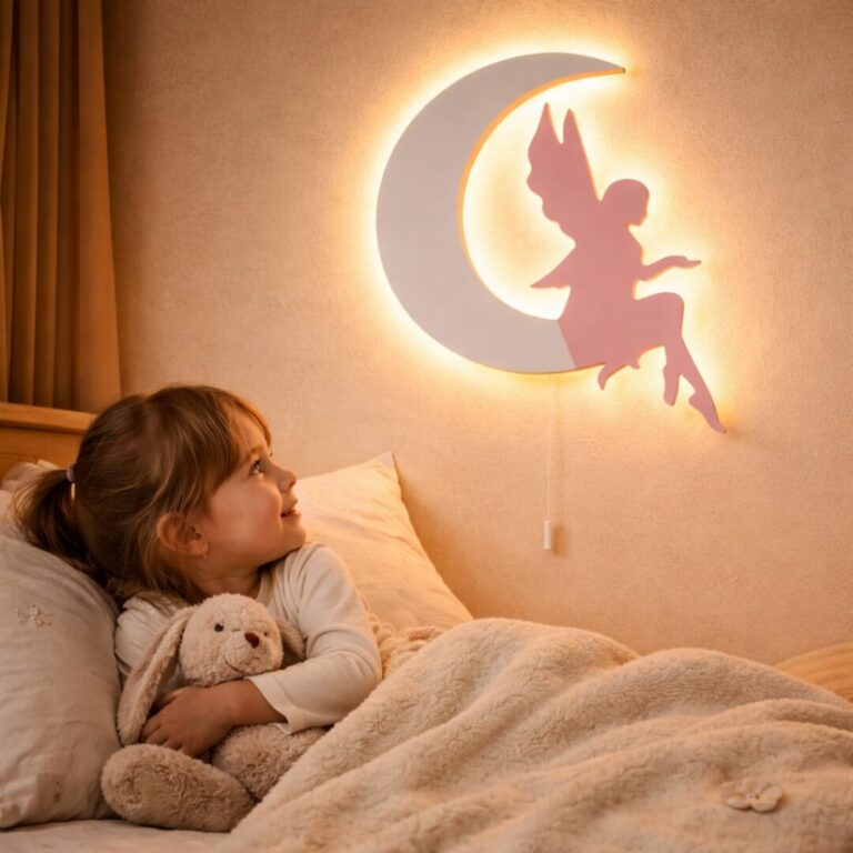 Fee auf dem Mond LED-Wandnachtlicht aus Holz | LED Nachtlicht Holz