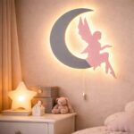 Fee auf dem Mond LED-Wandnachtlicht aus Holz | LED Nachtlicht Holz