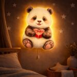 Kawaii Panda mit Herz LED-Wandnachtlicht | LED Nachtlicht Holz