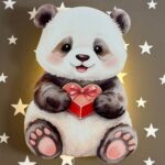Kawaii Panda mit Herz LED-Wandnachtlicht | LED Nachtlicht Holz
