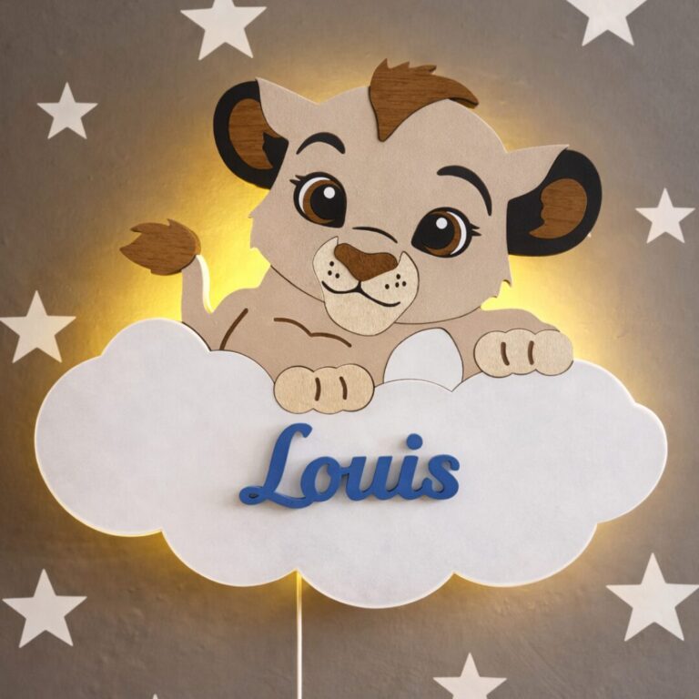 Personalisiertes Löwenbaby auf Wolke LED-Wandnachtlicht | LED Nachtlicht Holz
