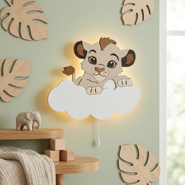 Personalisiertes Löwenbaby auf Wolke LED-Wandnachtlicht | LED Nachtlicht Holz