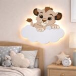 Personalisiertes Löwenbaby auf Wolke LED-Wandnachtlicht | LED Nachtlicht Holz