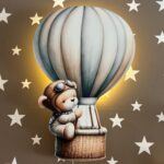 Wandnachtlicht Bär im Heißluftballon | LED Nachtlicht Holz